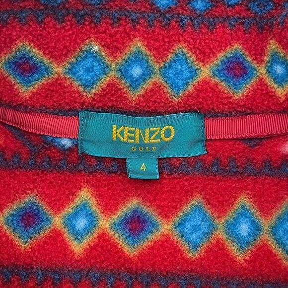 Kenzo Golf Aztec Southwestern Fleece Pullover Jacket 4 Large XL Spell Out Logo - Picture 10 of 12